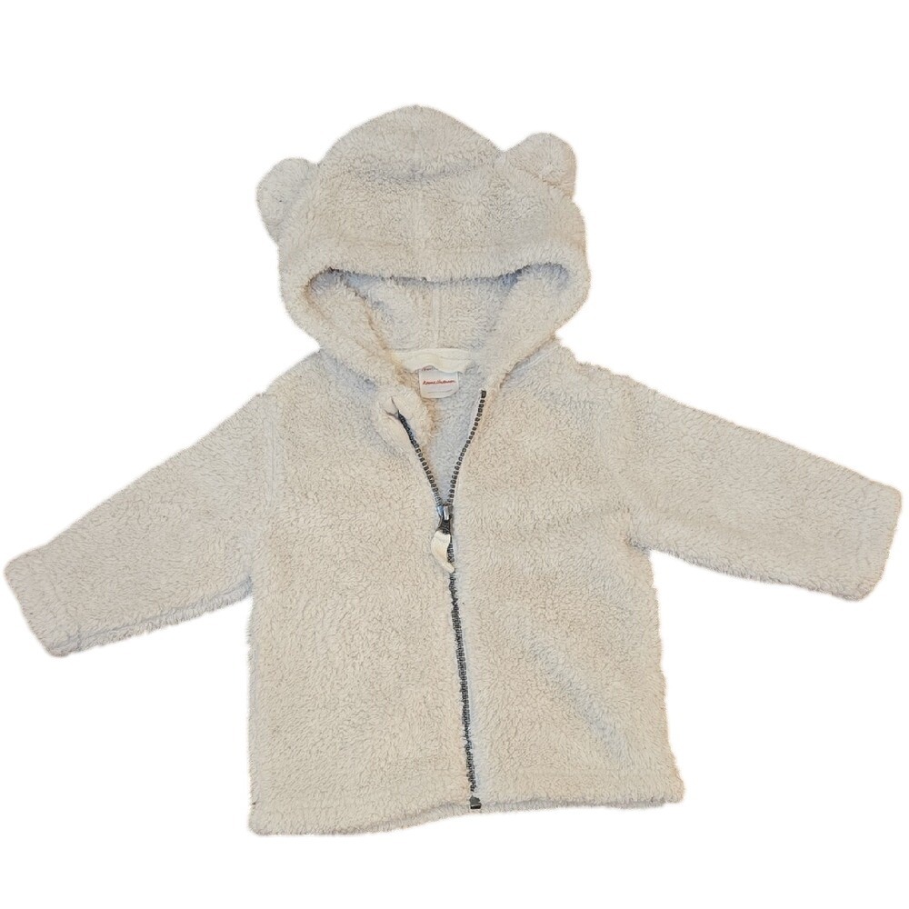Hanna Andersson Baby Toddler 12-18M Jacket Hoodie Cream Zip Fuzzy Soft‎ Teddy